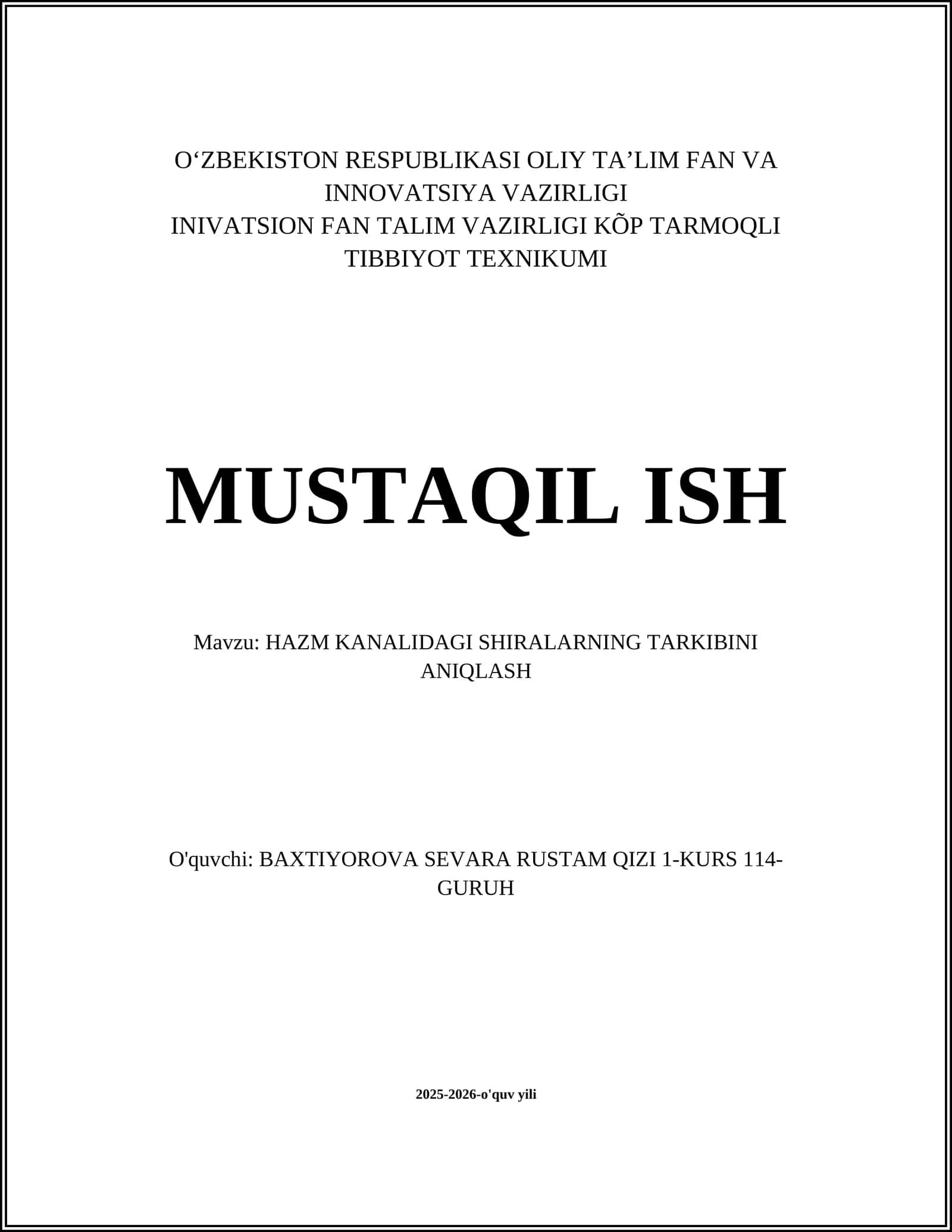 HAZM KANALIDAGI SHIRALARNING TARKIBINI ANIQLASH