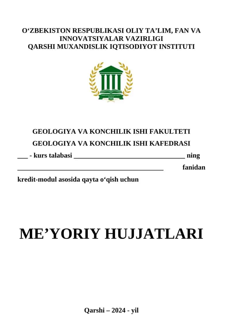 GEOLOGIYA VA KONCHILIK ISHI ME’YORIY HUJJATLARI