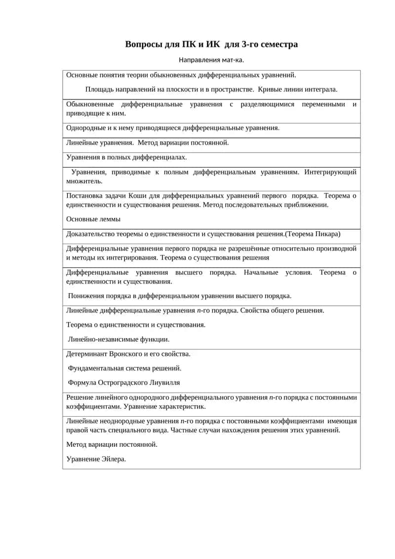 Вопросы для ПК и ИК для 3-го семестра