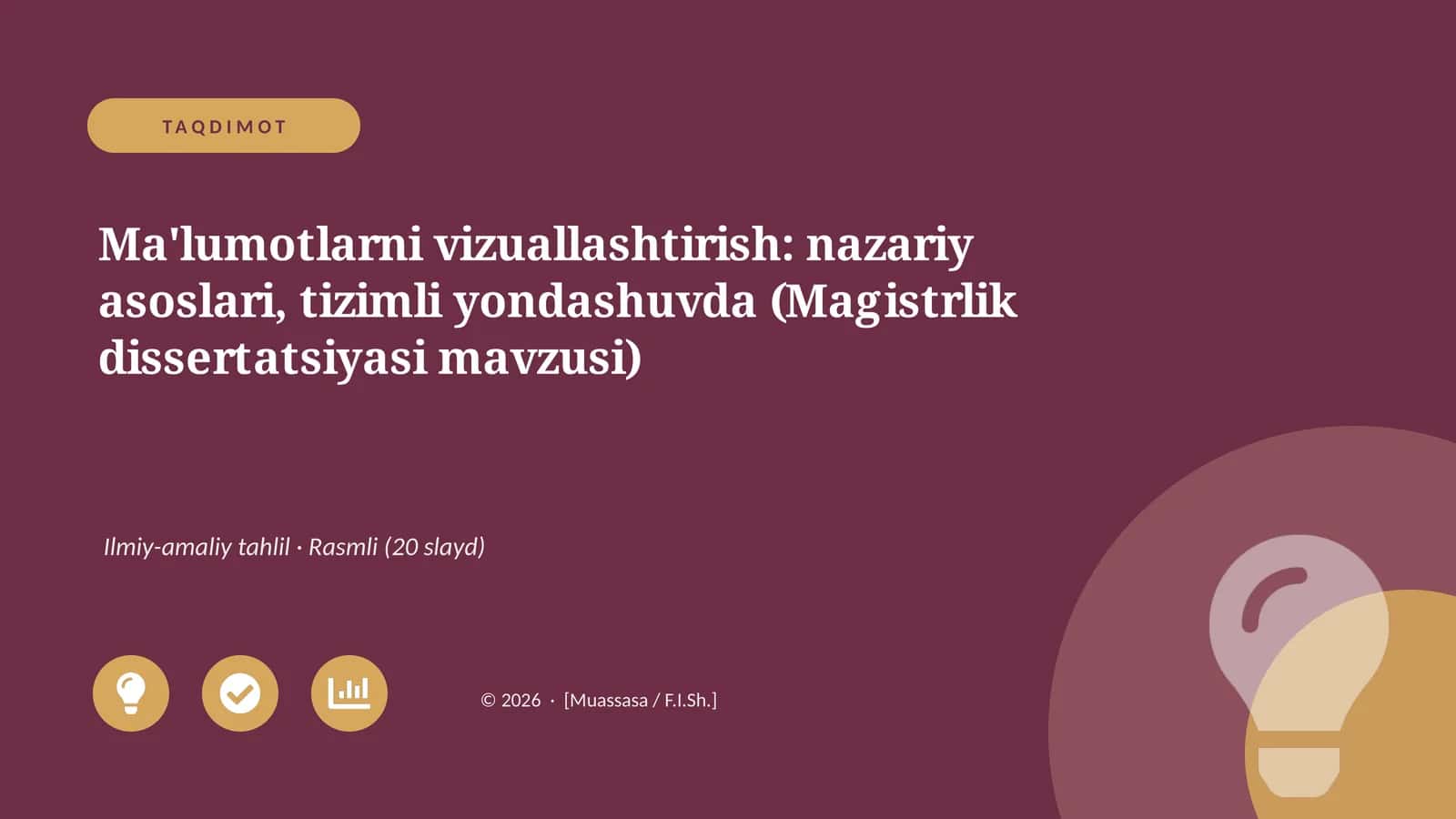 Ma'lumotlarni vizuallashtirish: nazariy asoslari, tizimli yondashuvda (Magistrlik dissertatsiyasi mavzusi)