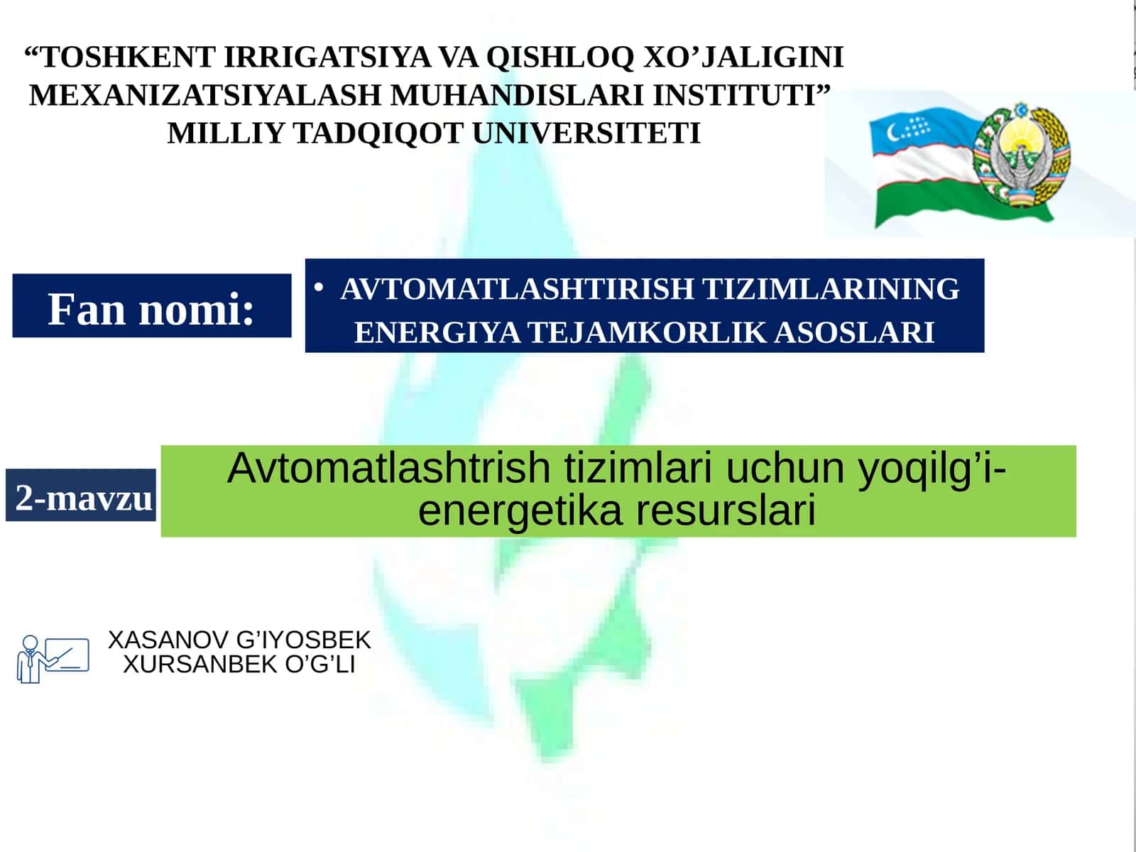 AVTOMATLASHTIRISH TIZIMLARINING ENERGIYA TEJAMKORLIK ASOSLARI