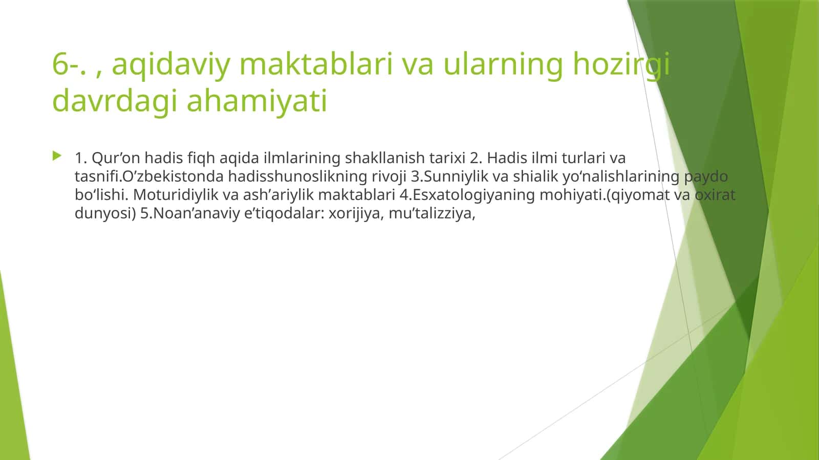 Qur'on hadis fiqh aqida ilmlari