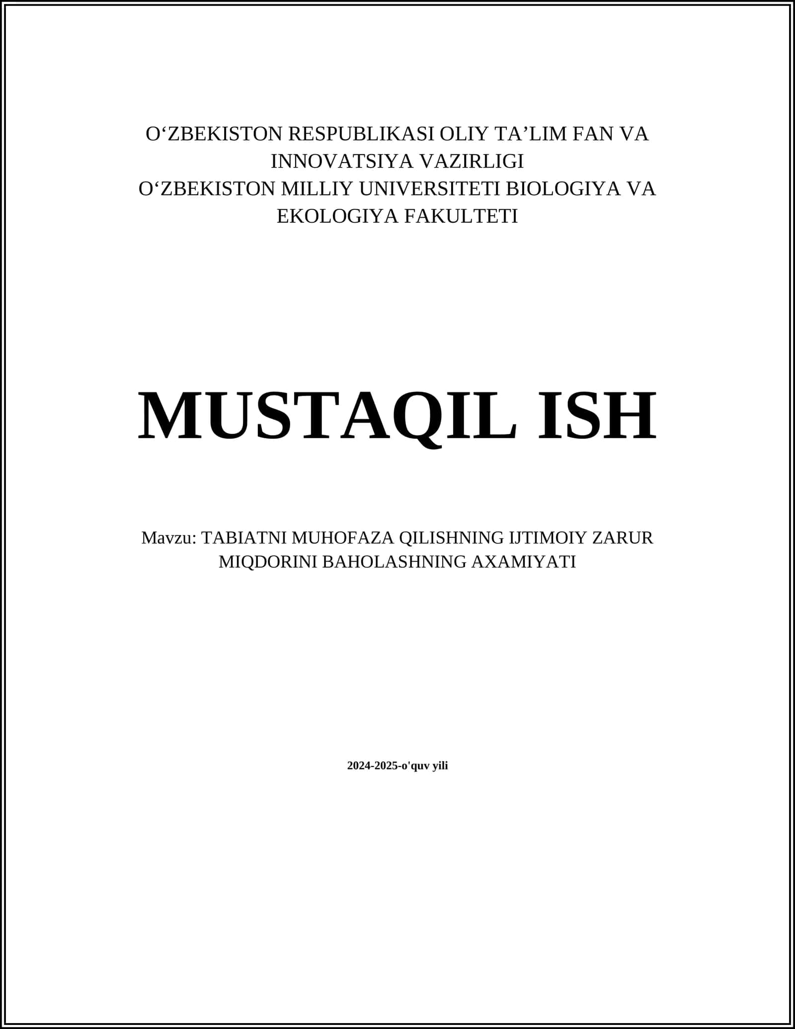 TABIATNI MUHOFAZA QILISHNING IJTIMOIY ZARUR MIQDORINI BAHOLASHNING AXAMIYATI
