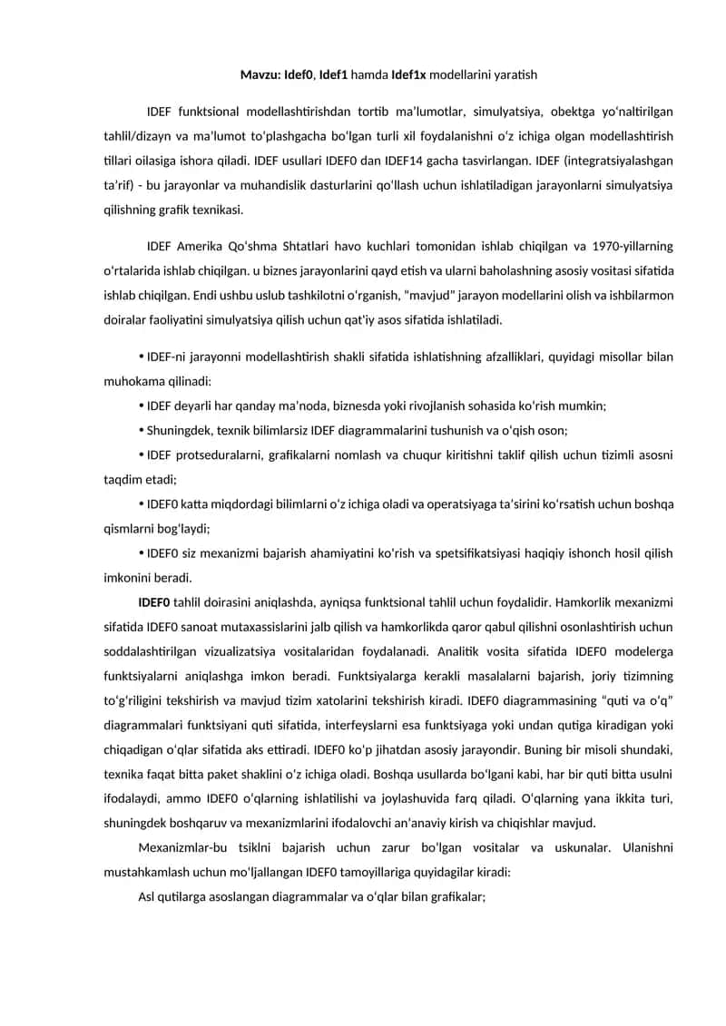 IDEF- Integrated Definition modellari