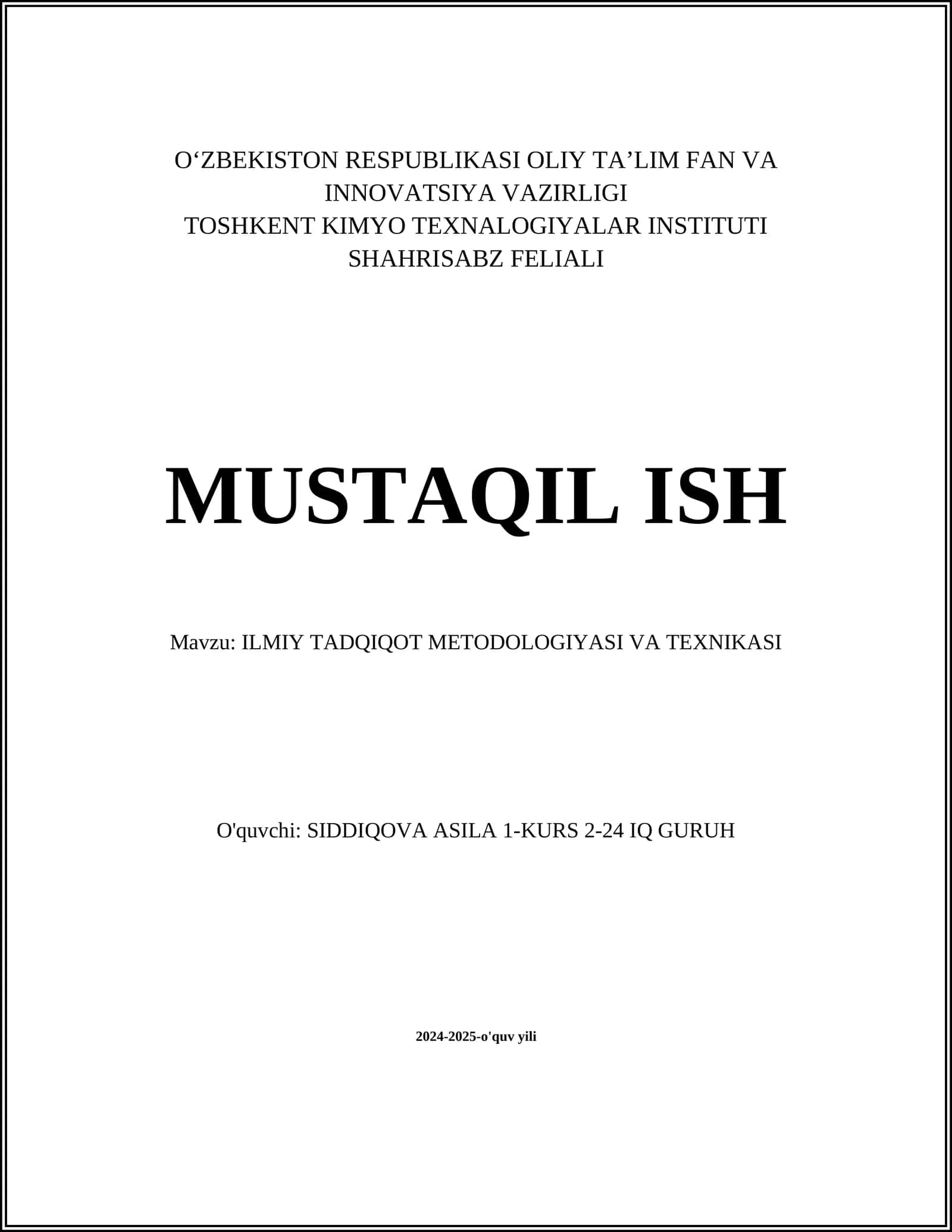 ILMIY TADQIQOT METODOLOGIYASI VA TEXNIKASI