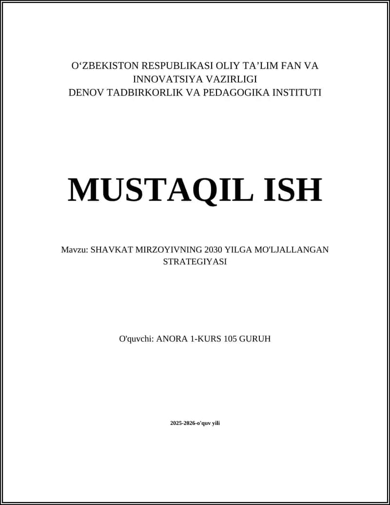 SHAVKAT MIRZOYIVNING 2030 YILGA MO'LJALLANGAN STRATEGIYASI