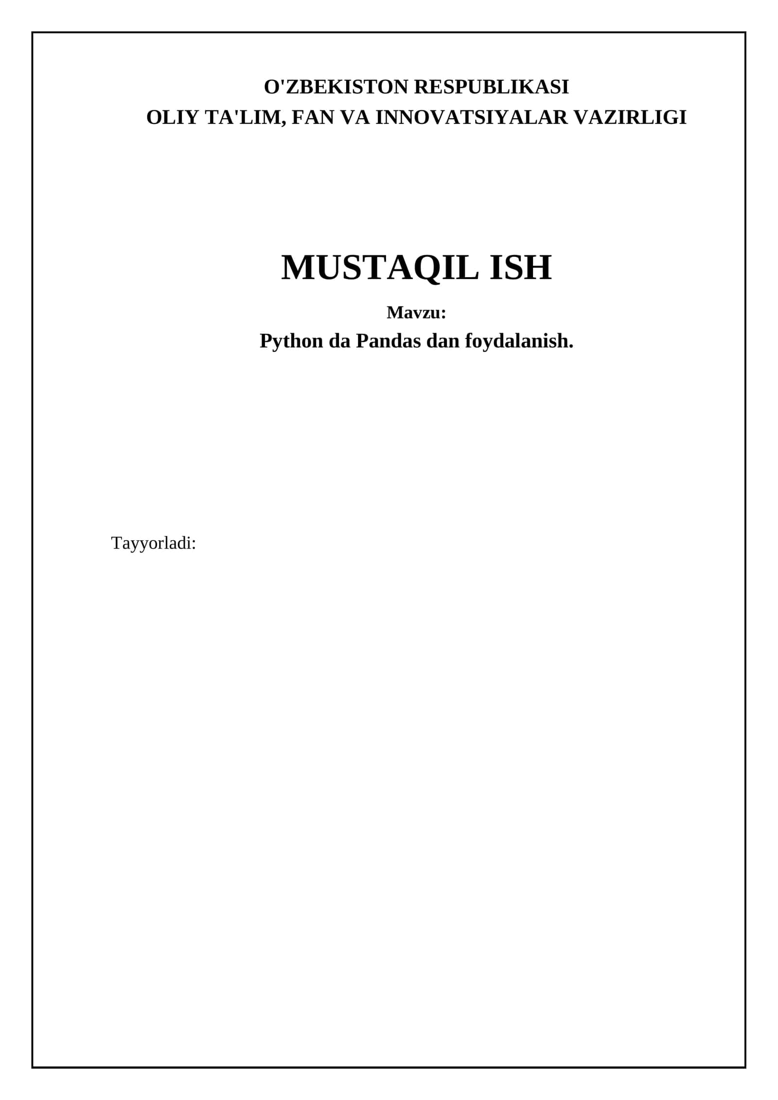 Python da Pandas dan foydalanish