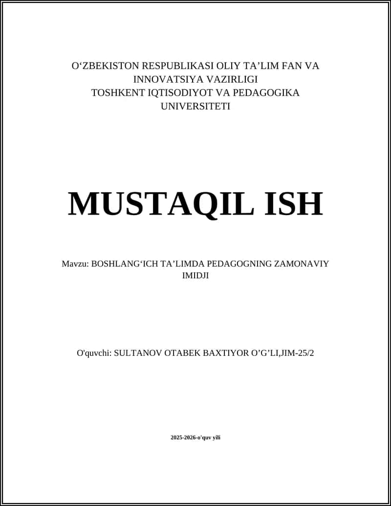 BOSHLANGʻICH TA’LIMDA PEDAGOGNING ZAMONAVIY IMIDJI