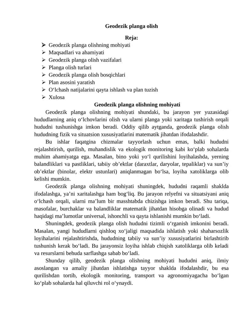 Geodezik planga olish
