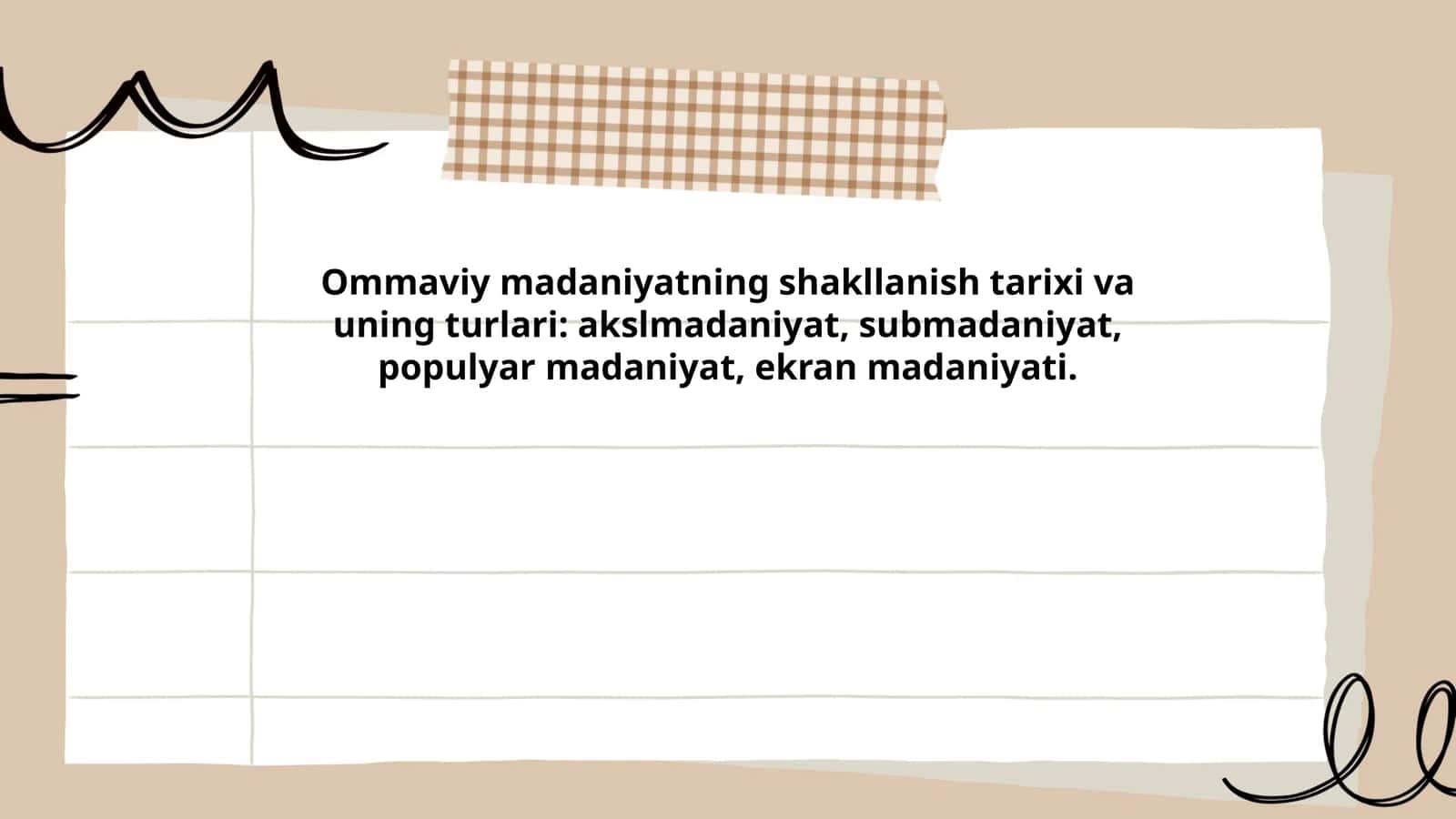 Ommaviy madaniyatning shakllanish tarixi va uning turlari: akslmadaniyat, submadaniyat, populyar madaniyat, ekran madaniyati