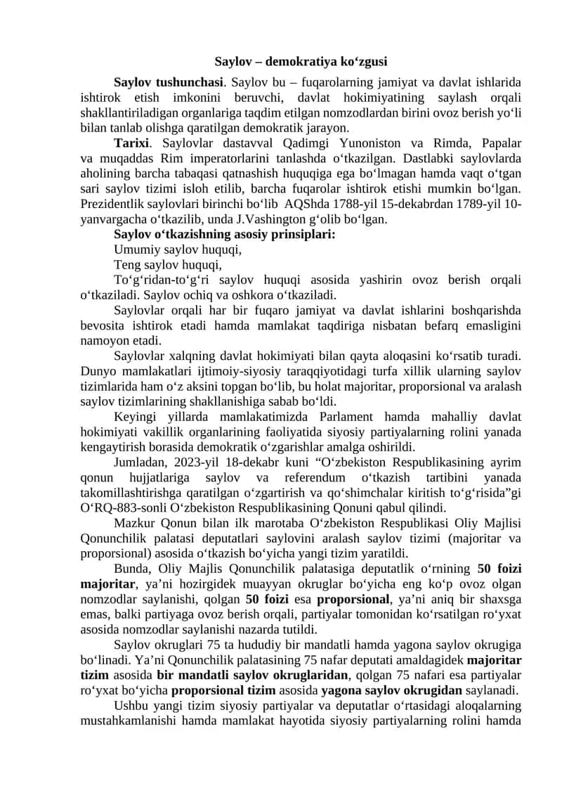Saylov – demokratiya ko‘zgusi
