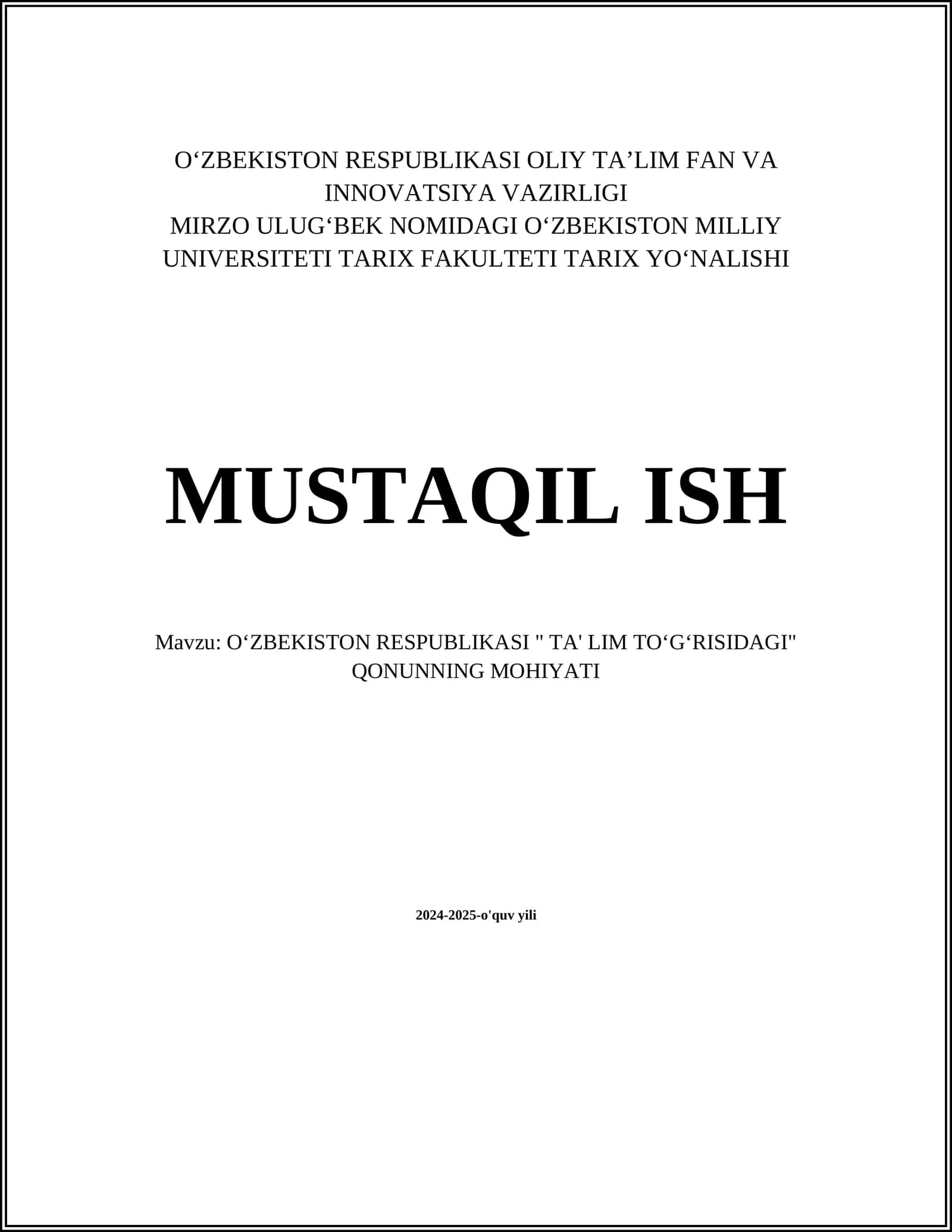 Oʻzbekiston Respublikasi "Ta'lim Toʻgʻrisidagi" Qonuni