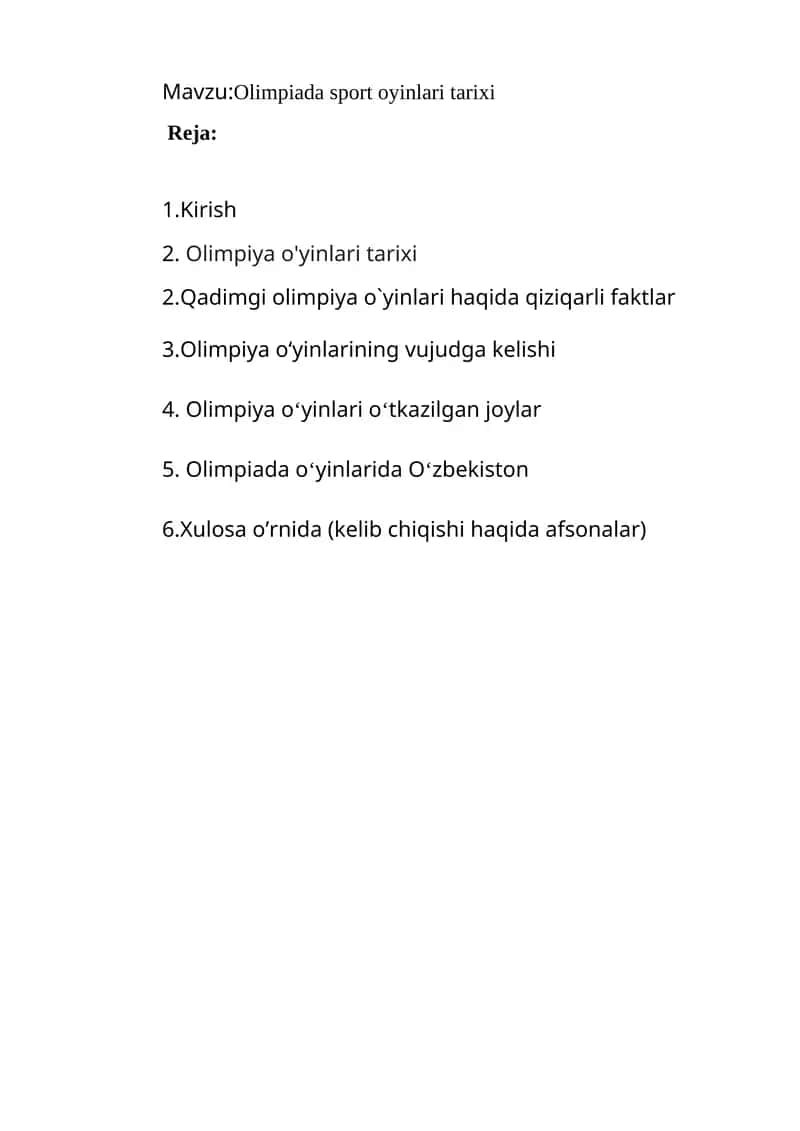 Olimpiada sport oyinlari tarixi