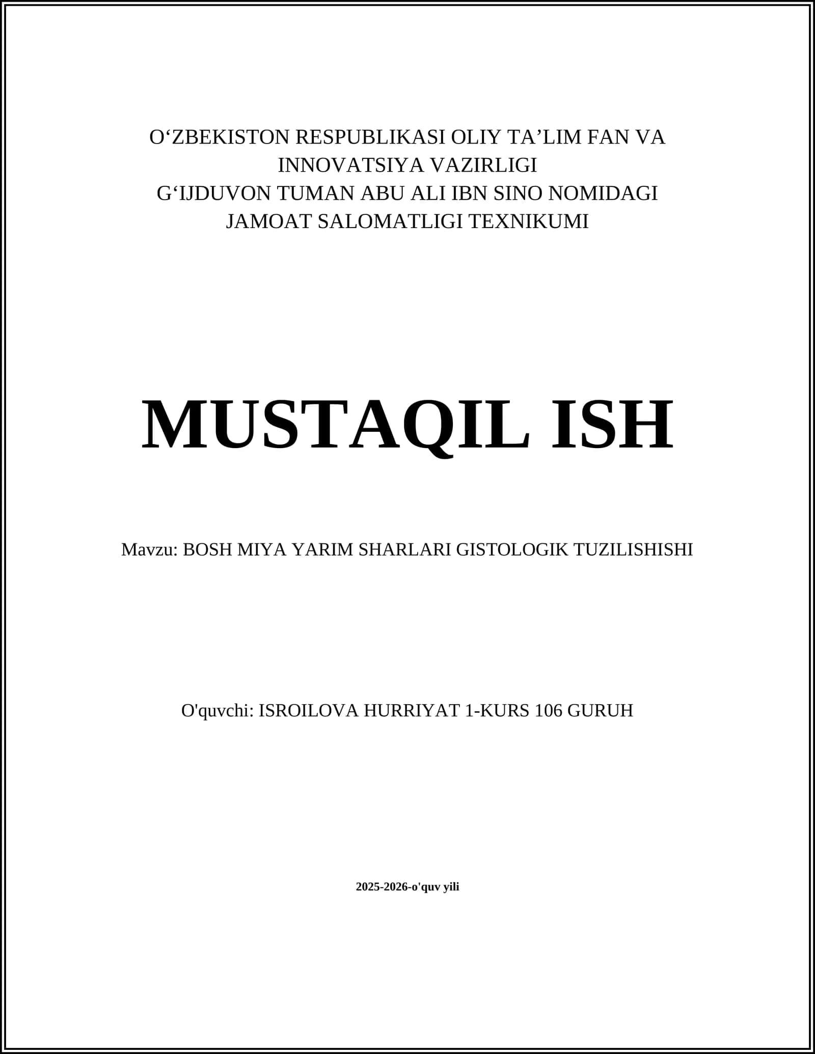 BOSH MIYA YARIM SHARLARI GISTOLOGIK TUZILISHISHI