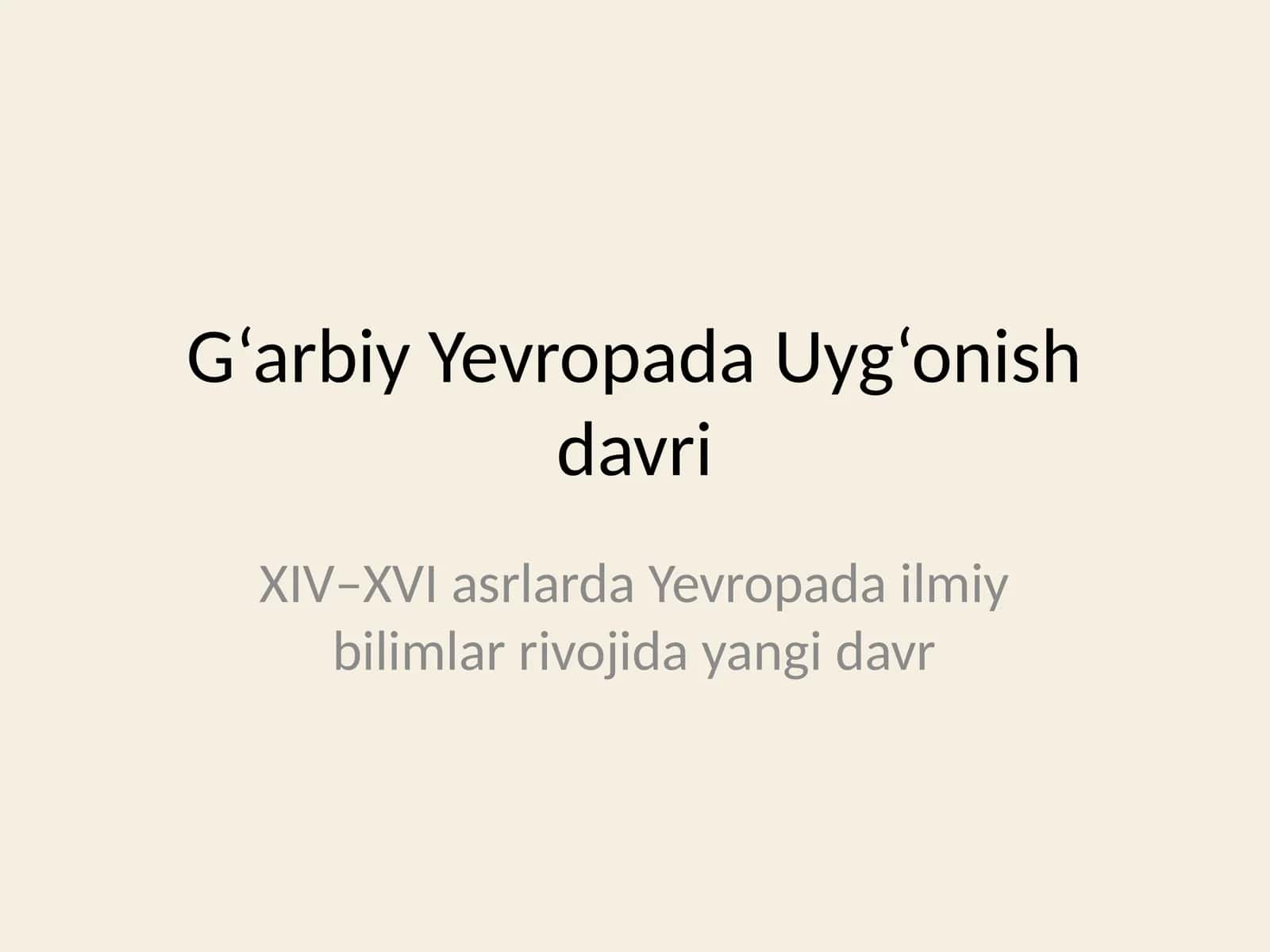 G‘arbiy Yevropada Uyg‘onish davri