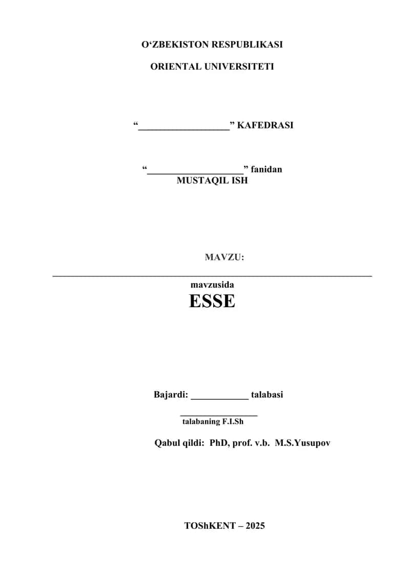 Tadbirkorlik va tanlov erkinligi bozor iqtisodiyotining asosiy tamoyillaridan biri sifatida. ESSAY