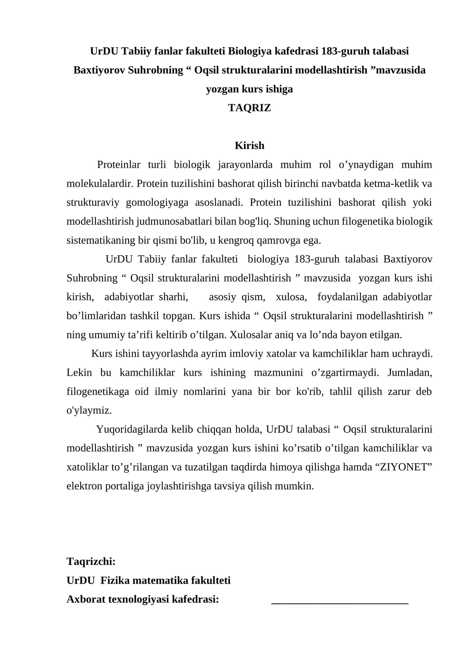 Oqsil strukturalarini modellashtirish