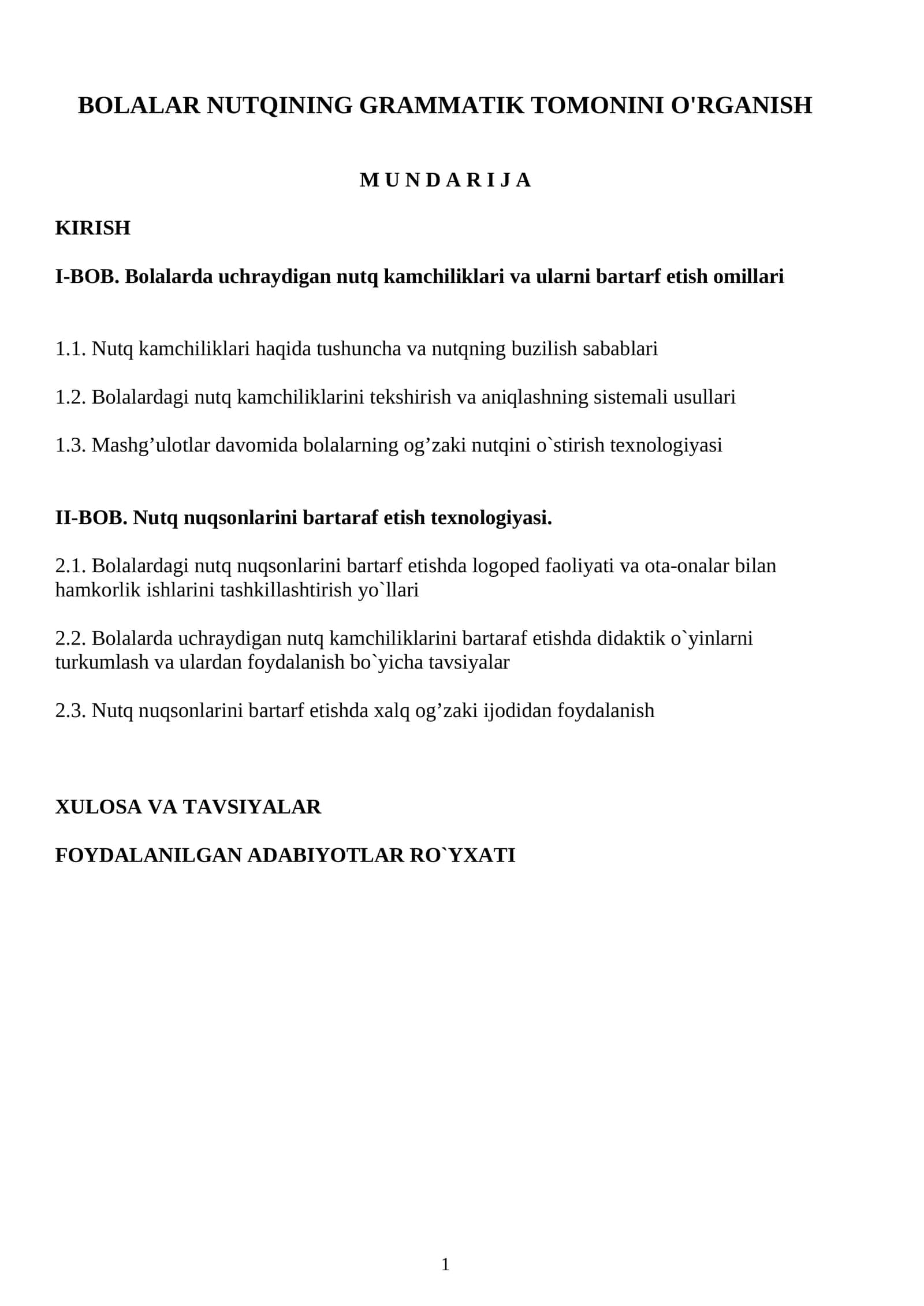 BOLALAR NUTQINING GRAMMATIK TOMONINI O'RGANISH