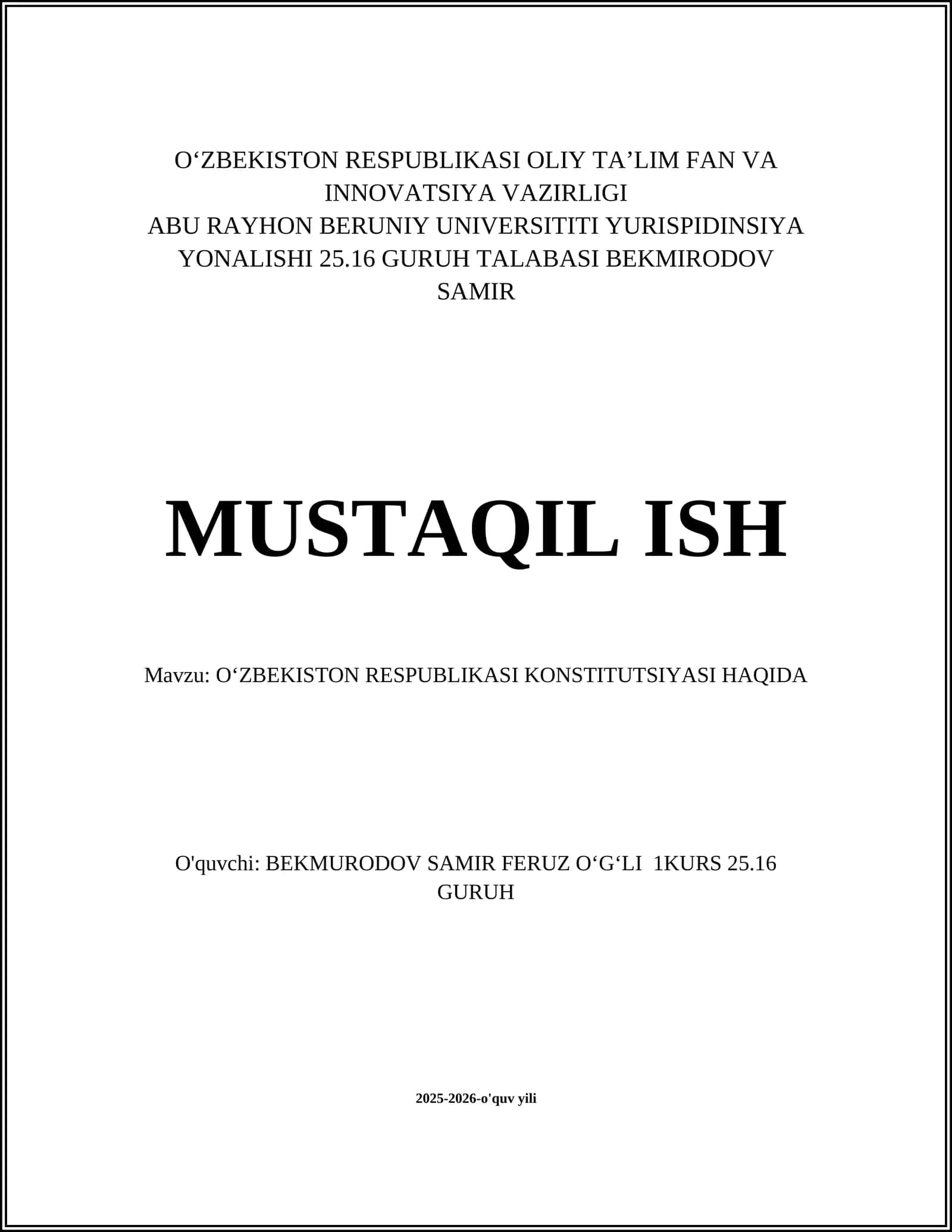 O‘zbekiston Respublikasi Konstitutsiyasi