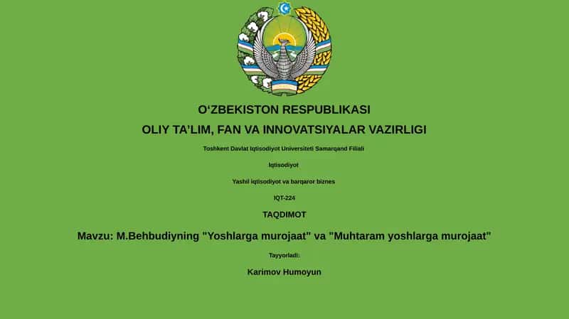 M.Behbudiyning "Yoshlarga murojaat" va "Muhtaram yoshlarga murojaat"