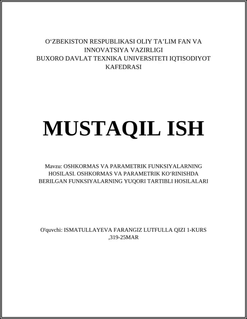 OSHKORMAS VA PARAMETRIK FUNKSIYALARNING HOSILASI