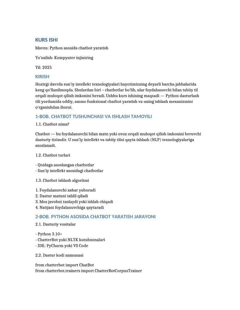 Phyton tilida chat bot yaratish
