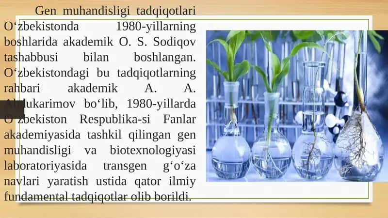 O‘zbekistondagenmuhandisligivabiotexnologiyafaniyutuqlari