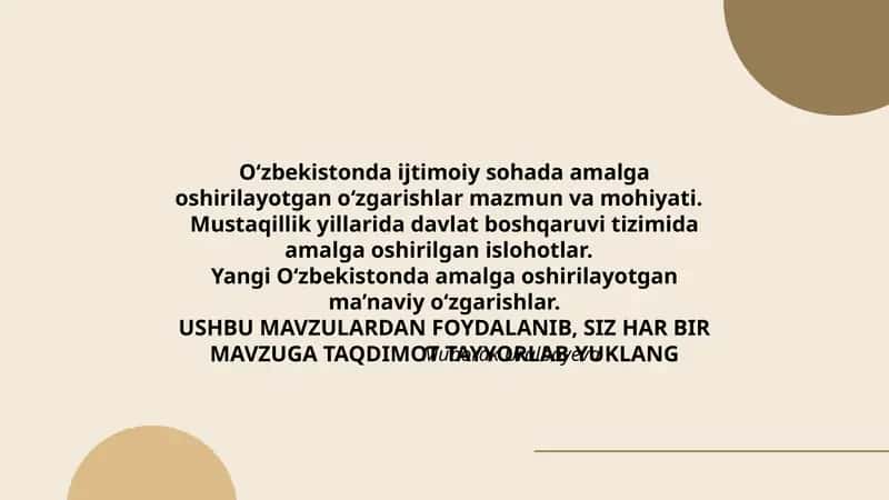 O‘zbekistonda ijtimoiy sohada amalga oshirilayotgan o‘zgarishlar mazmun va mohiyati
