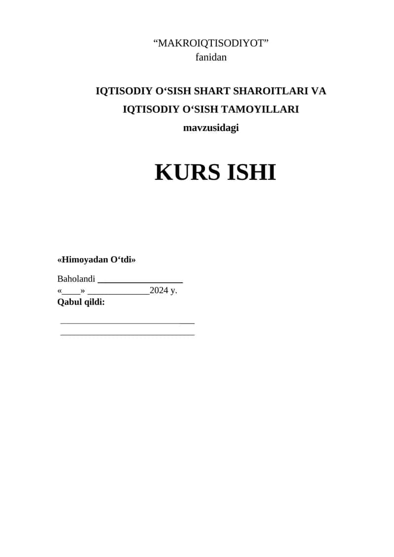 IQTISODIY O'SISH SHART SHAROITLARI
