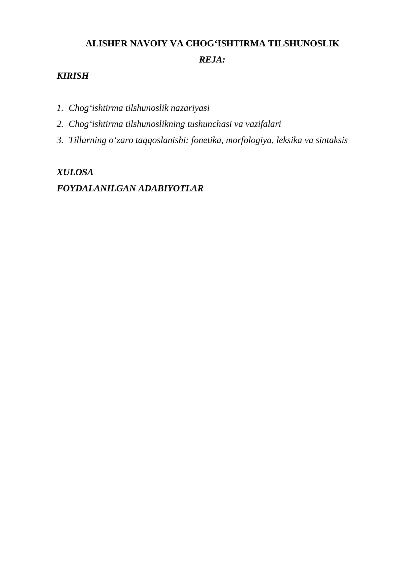 ALISHER NAVOIY VA CHOG‘ISHTIRMA TILSHUNOSLIK