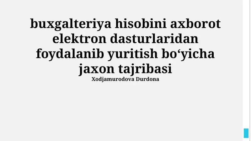 Axborot elektron dasturlarini qo'llab hisob yuritishni yuritish bo'yicha jahon tajribasi