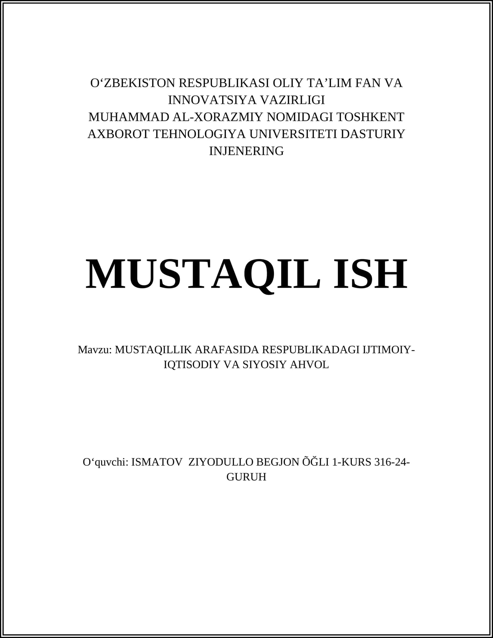 MUSTAQILLIK ARAFASIDA RESPUBLIKADAGI IJTIMOIY-IQTISODIY VA SIYOSIY AHVOL