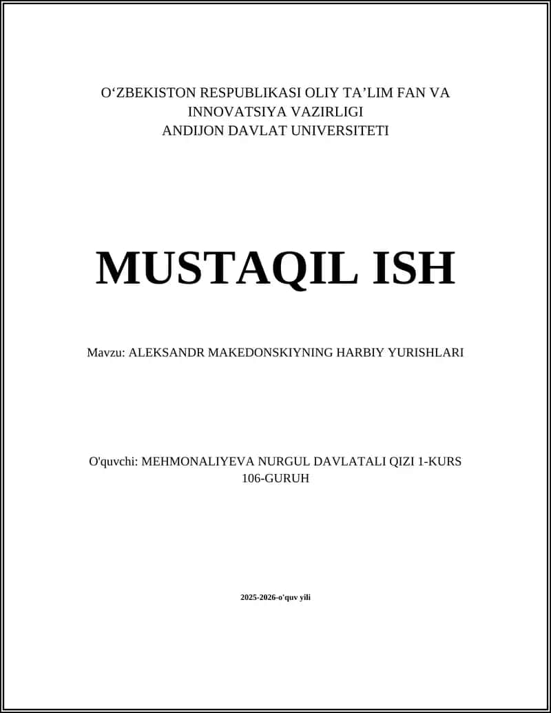 ALEKSANDR MAKEDONSKIYNING HARBIY YURISHLARI