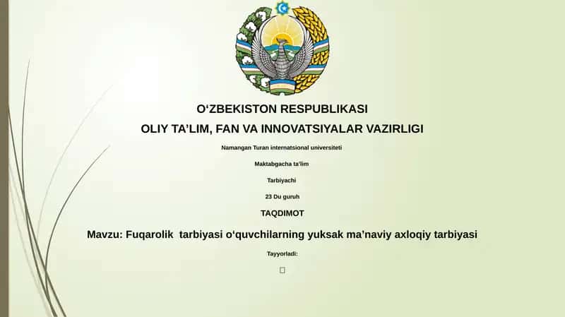 Fuqarolik tarbiyasi oʻquvchilarning yuksak maʼnaviy axloqiy tarbiyasi
