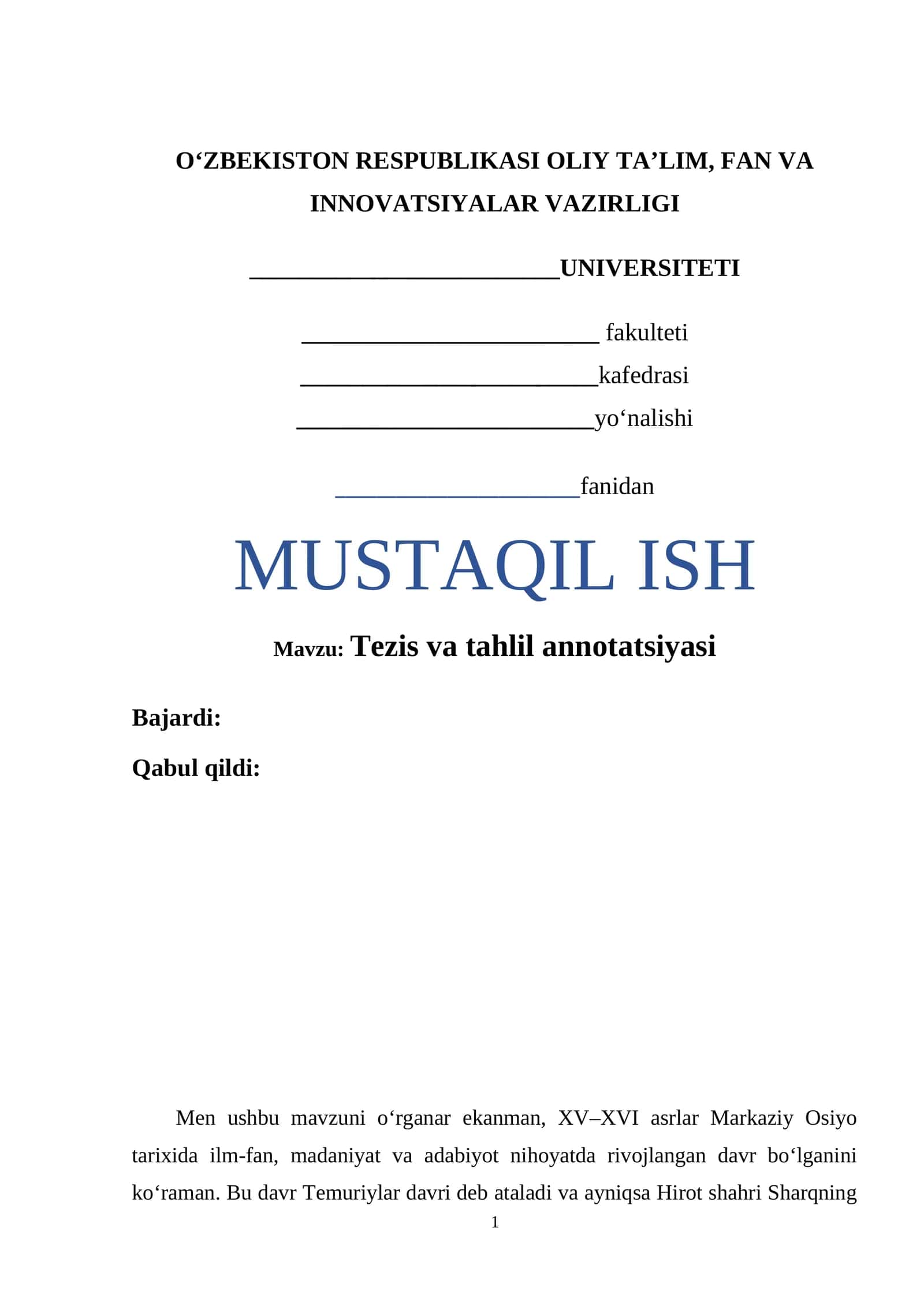 Tezis va tahlil annotatsiyasi