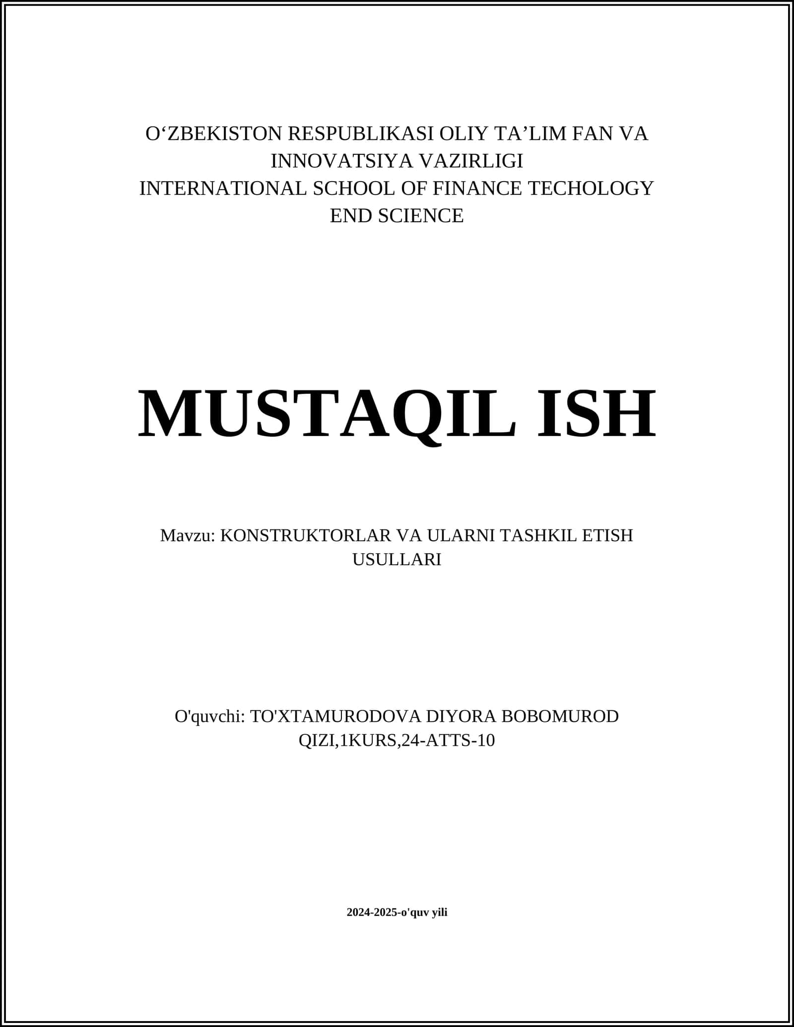 KONSTRUKTORLAR VA ULARNI TASHKIL ETISH USULLARI
