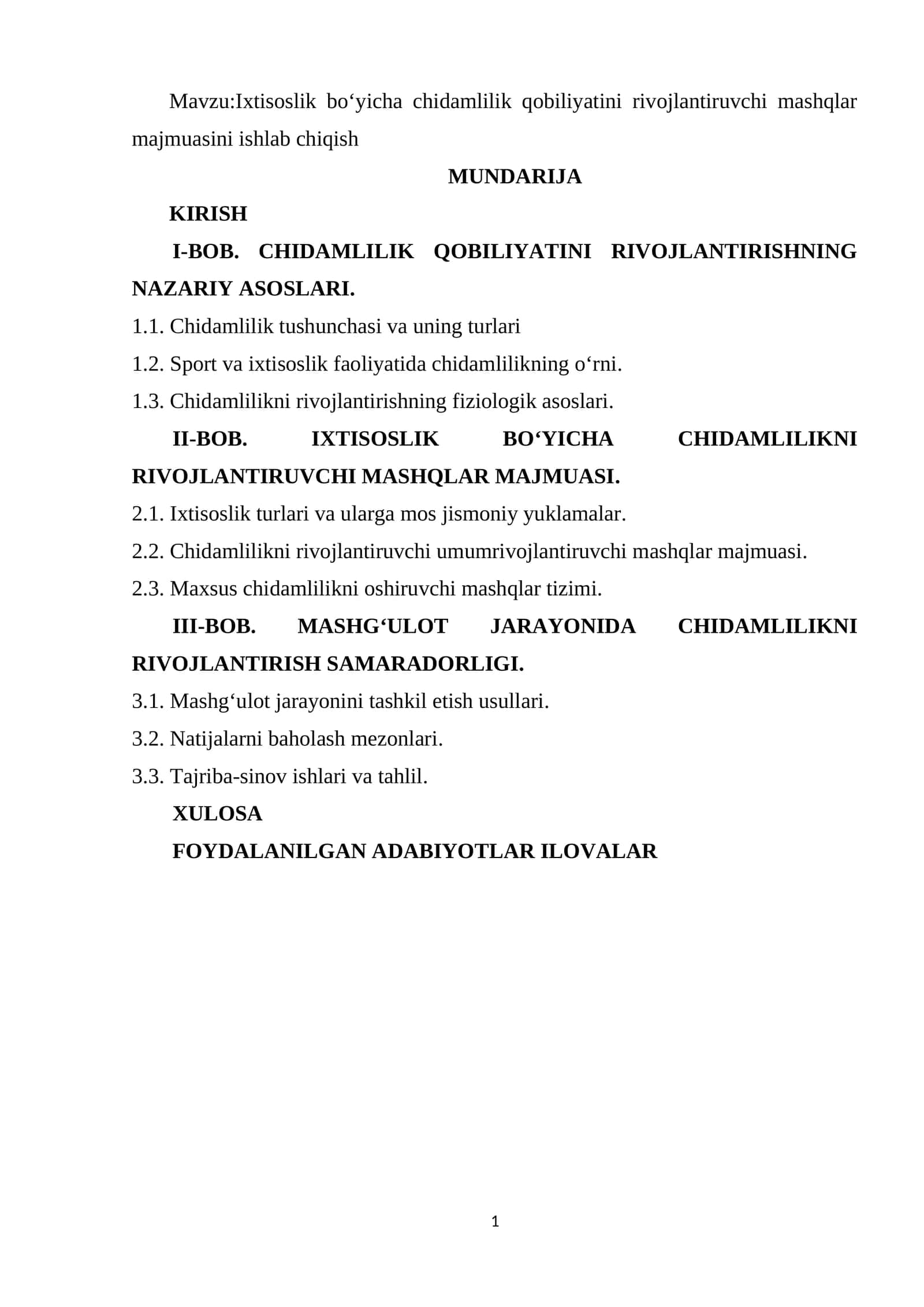 Chidamlilik qobiliyati rivojlantiruvchi mashqlar majmuasi