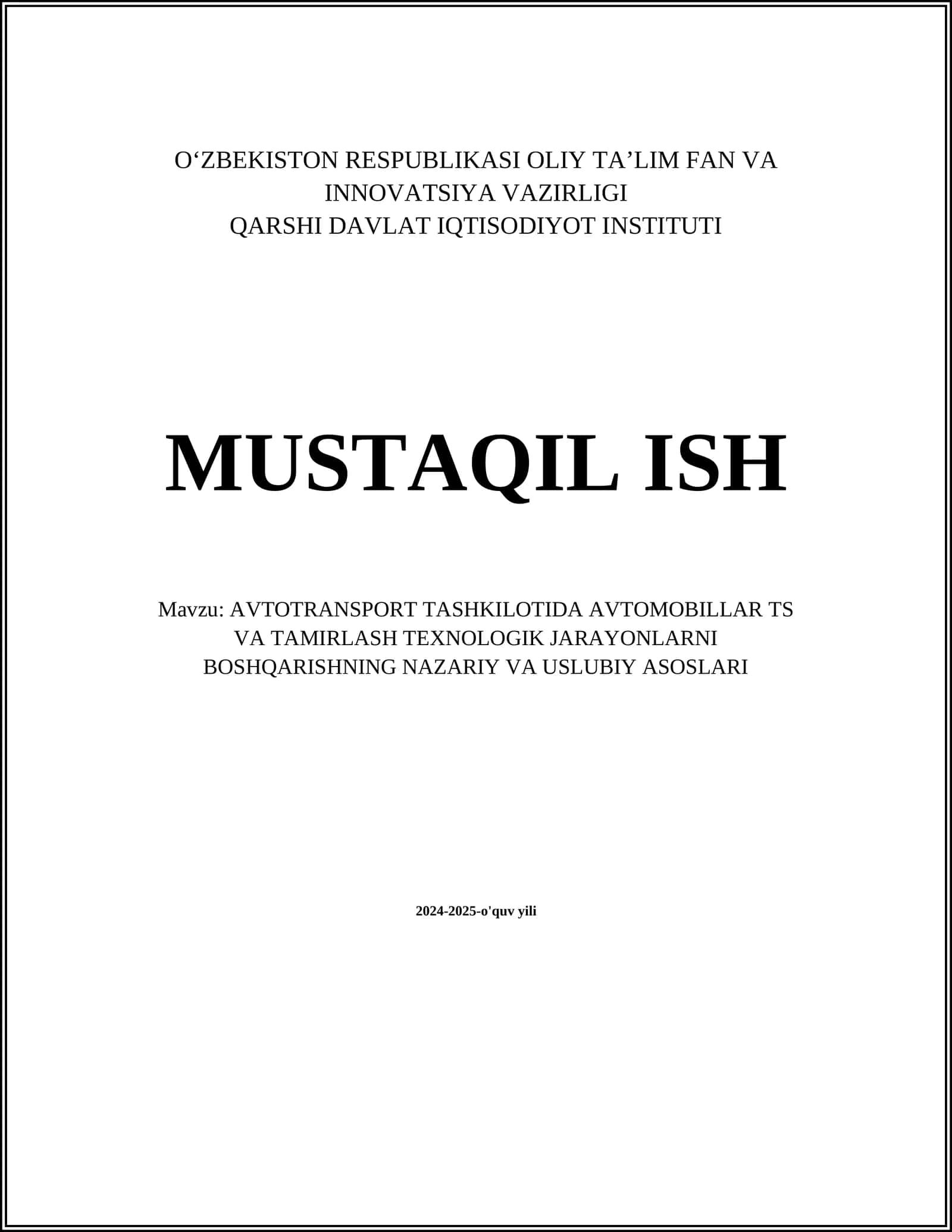 Avtotransportda texnik xizmat ko'rsatish tizimi