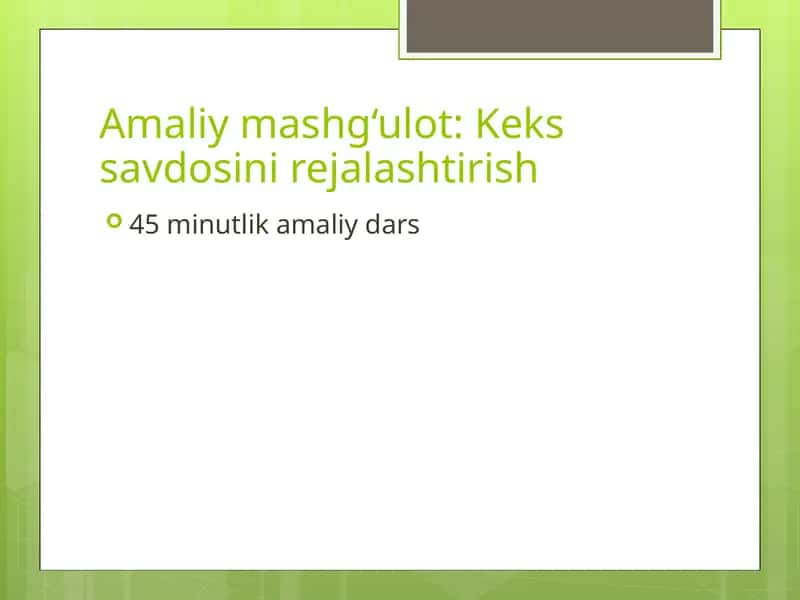 Keks savdosini rejalashtirish