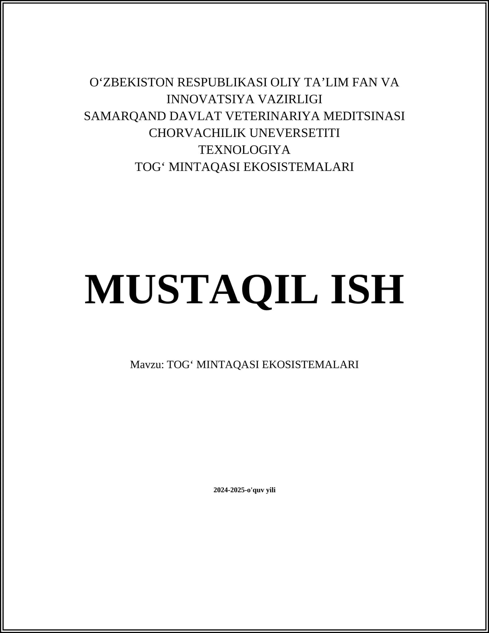 TOGʻ MINTAQASI EKOSISTEMALARI