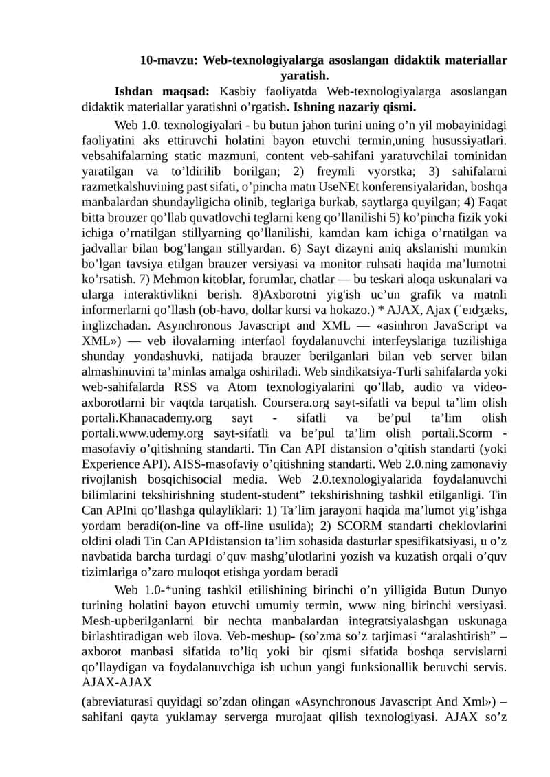 Web-texnologiyalarga asoslangan didaktik materiallar yaratish