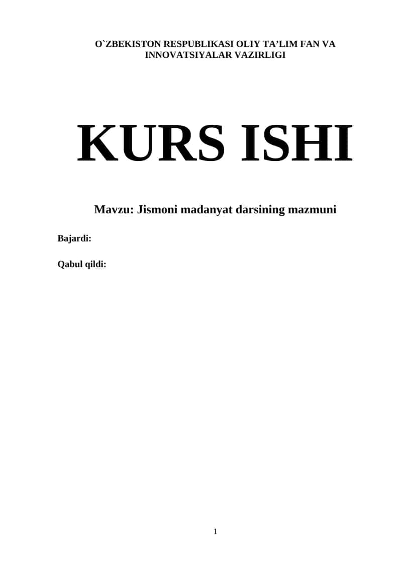 Jismoni madanyat darsining mazmuni