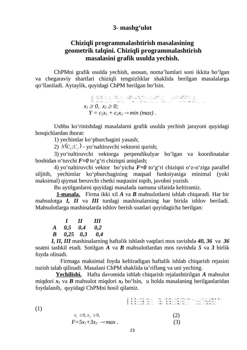 Chiziqli programmalaştirish masalalari