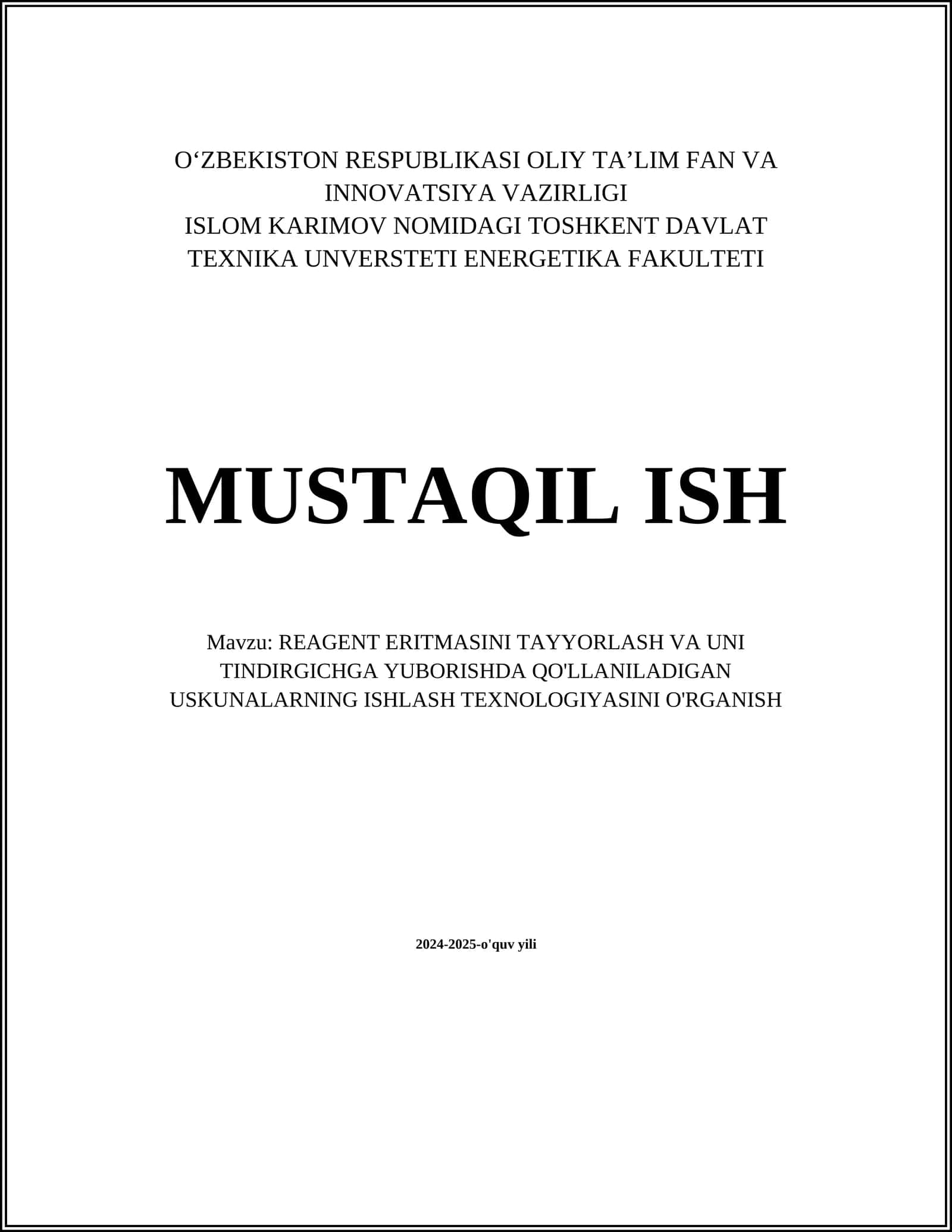 Reagent Eritmasini Tayyorlash Texnologiyasi