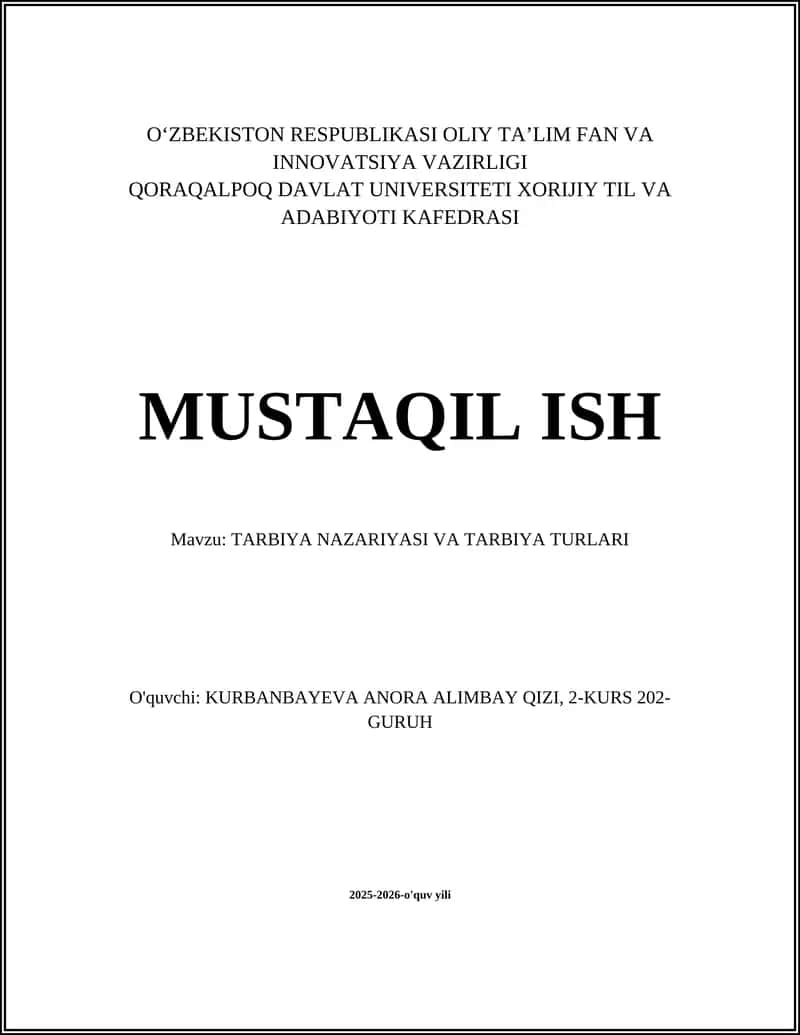 TARBIYA NAZARIYASI VA TARBIYA TURLARI