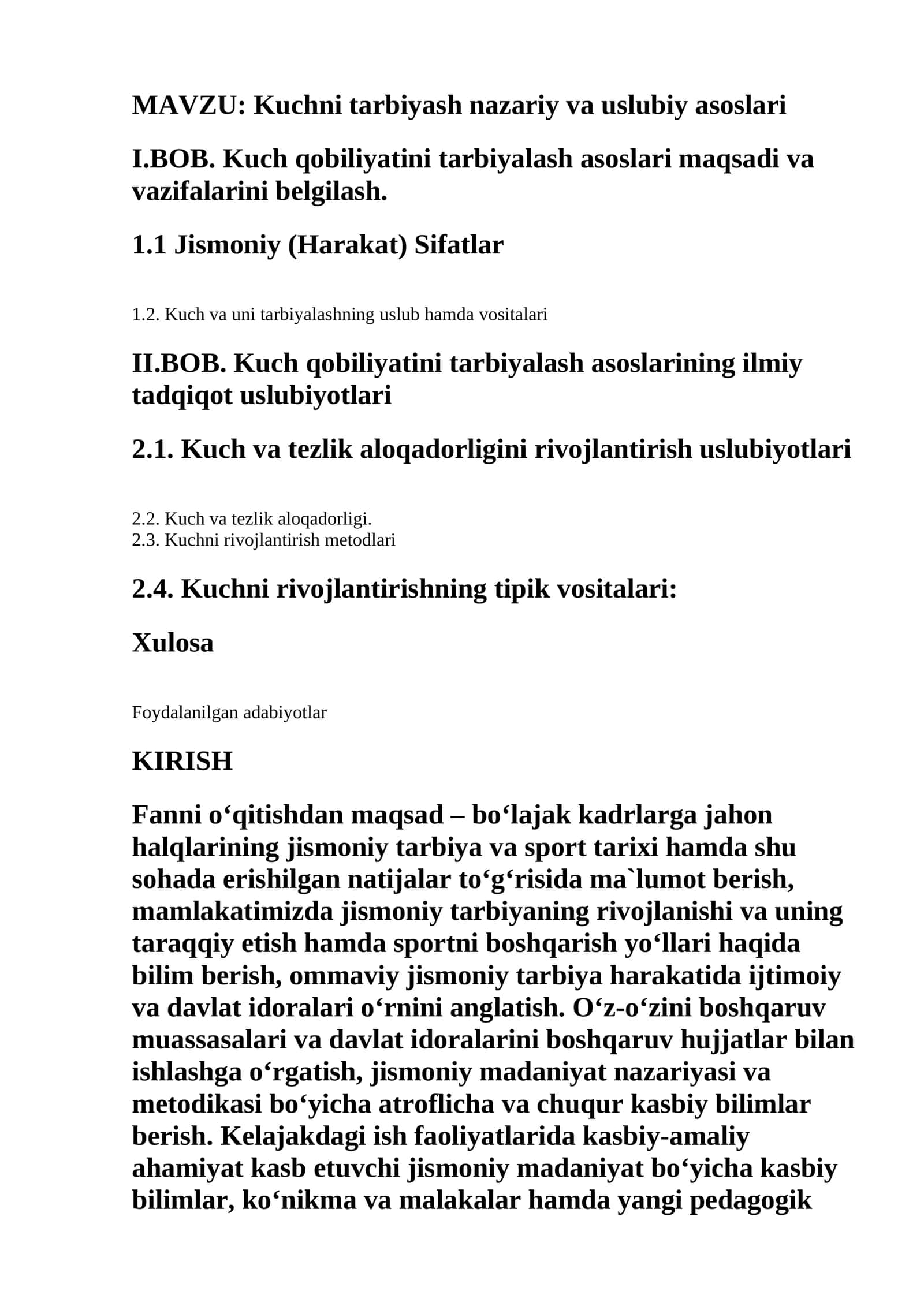 Kuchni tarbiyash nazariy va uslubiy asoslari