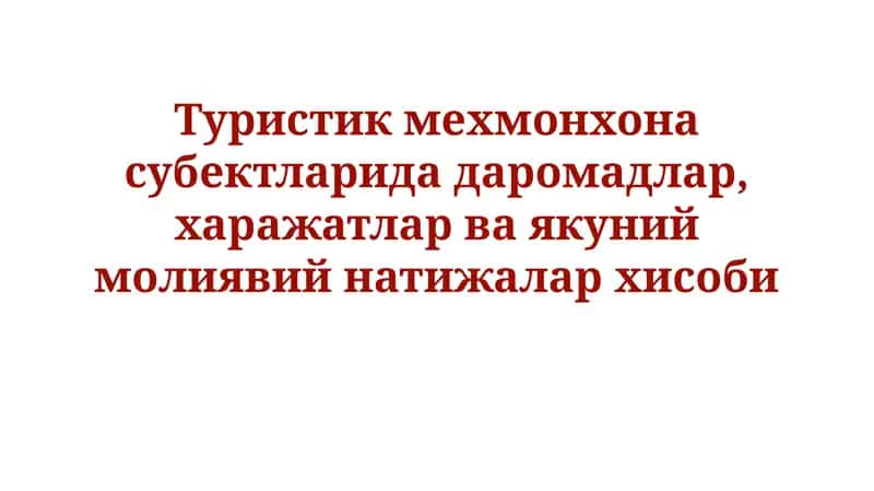 Turistik joylashtirish ob'ektlarida daromadlarni hisobga olish