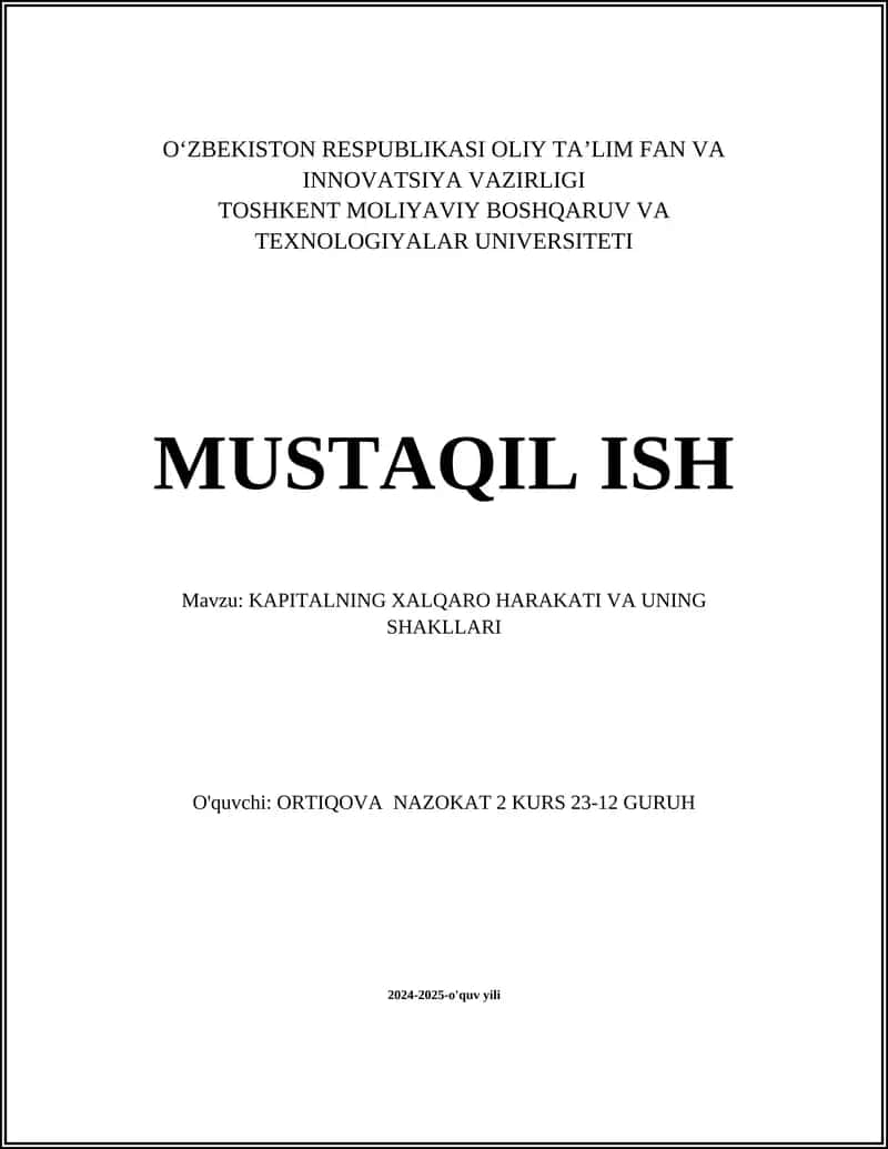 Kapitalning xalqaro harakati va uning shakllari