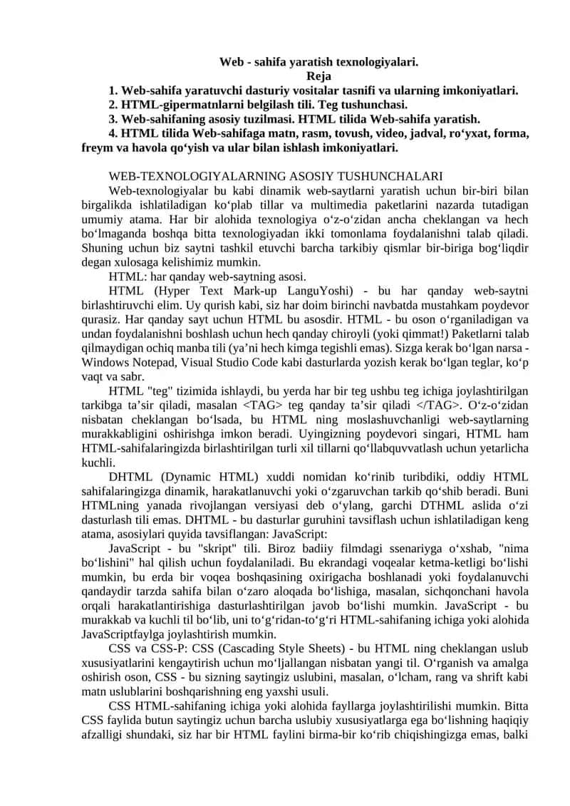 Web-sahifa yaratish texnologiyalari