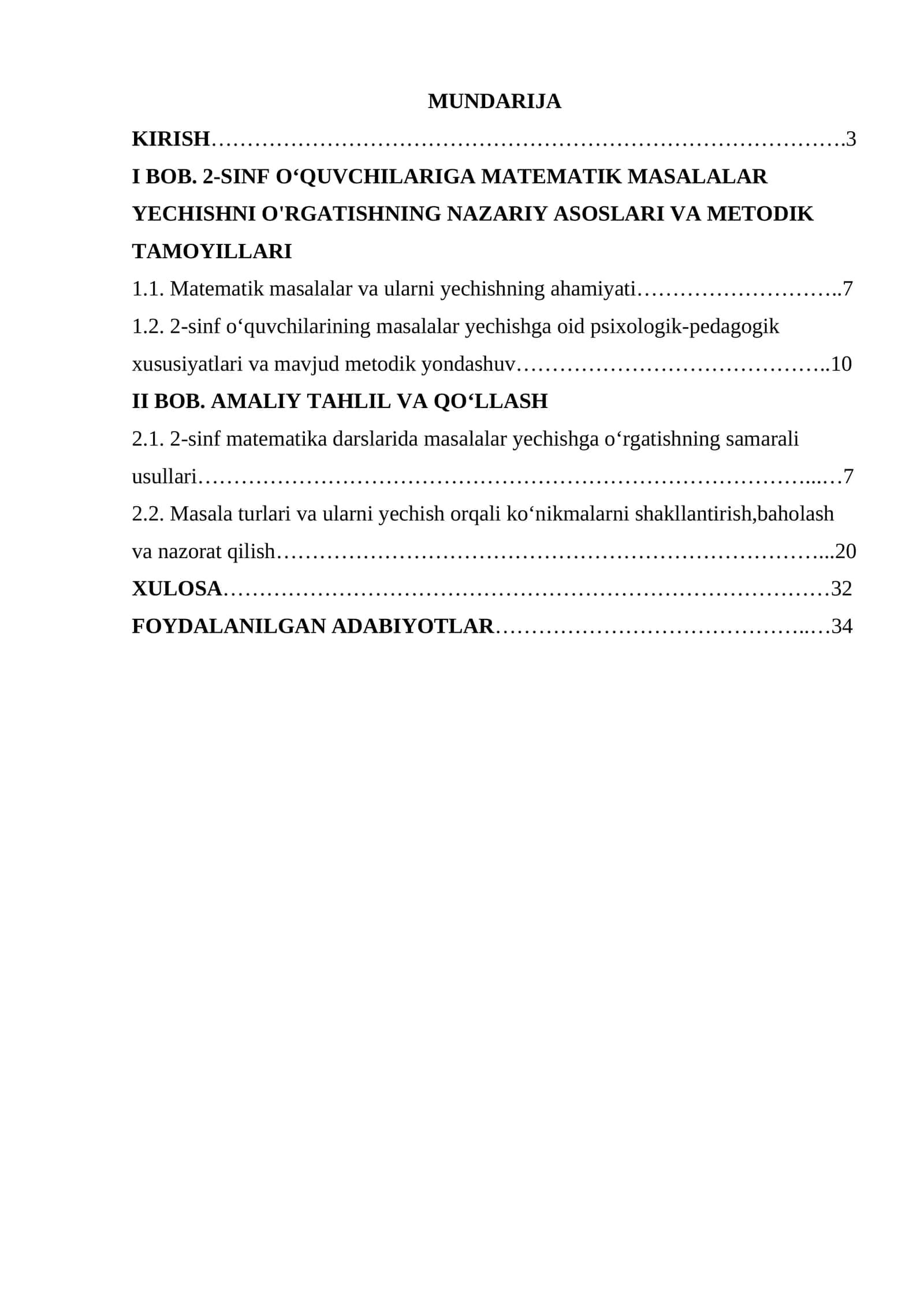 II-sinf matematika darslarida o'quvchilariga masalalar yechishga o'rgatish metodikasi
